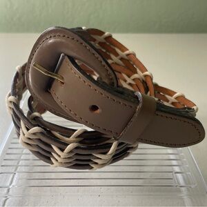 VTG Jaeger Woven Leather Belt Buckle Taupe Unisex Size 34” 90s Style Preppy Boho